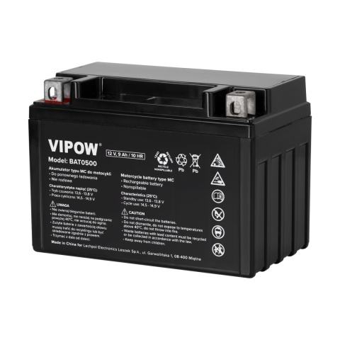 Akumulator motocyklowy 12V 9Ah MC Vipow skuter motor quad Akumulator motocyklowy 12V 9Ah MC Vipow skuter motor quad