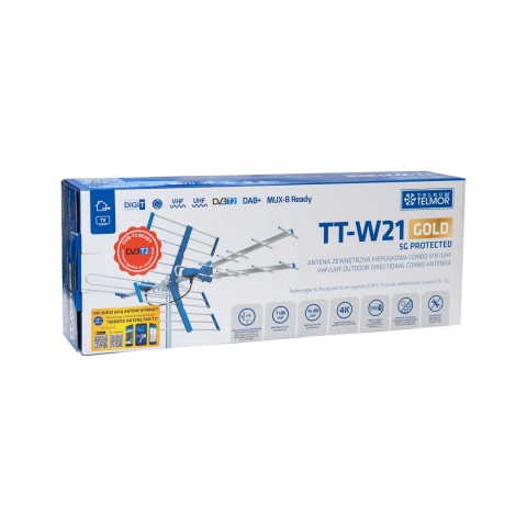 Antena DVB-T2 TV VHF UHF TT W21 Gold COMBO 5G Protected filtr Telkom Telmor Antena DVB-T2 TV VHF UHF TT W21 Gold COMBO 5G Protected filtr Telkom Telmor