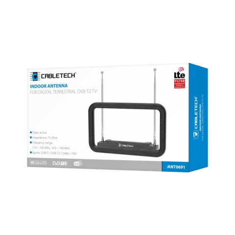 Antena pokojowa DVB-T2 TV DAB+ FM filtr LTE wewnętrzna aktywna Cabletech