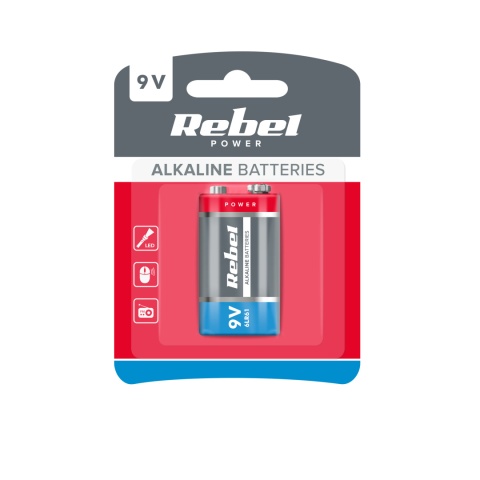 Bateria alkaliczna 9V 6LR61 6F22 R9 1 szt Rebel Bateria alkaliczna 9V 6LR61 6F22 R9 1 szt Rebel