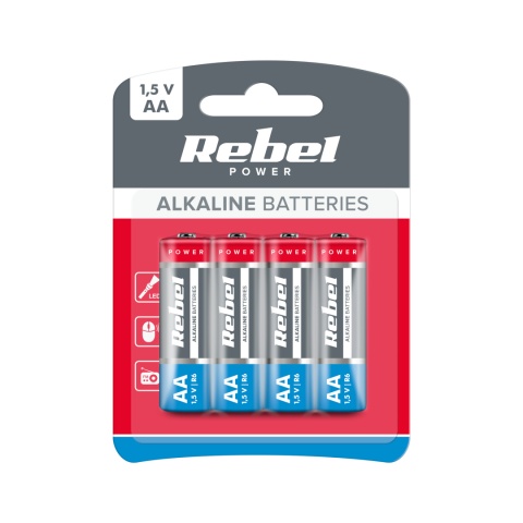 Baterie alkaliczne AA LR06 R6 LR6 4 sztuki 1,5V paluszki Rebel Baterie alkaliczne AA LR06 R6 LR6 4 sztuki 1,5V paluszki Rebel