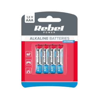 Baterie alkaliczne AAA LR03 R3 LR3 4 sztuki 1,5V paluszki Rebel Extreme