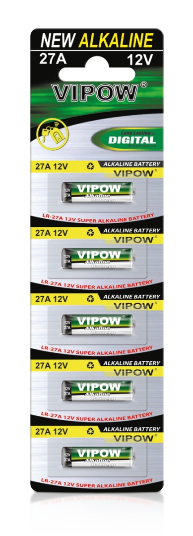 Baterie alkaliczne VIPOW LR27A 5szt do pilota MN27 || PRZETERMINOWANE O 3 LATA! Nie wystawiamy