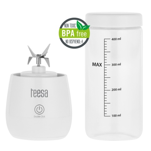 Blender przenośny bezprzewodowy turystyczny szklany kubek 450ml 100W Teesa