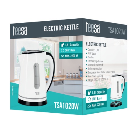 Czajnik elektryczny bezprzewodowy Teesa 1800W 1.8L podświetlenie biały Czajnik elektryczny bezprzewodowy Teesa 1800W 1.8L podświetlenie biały