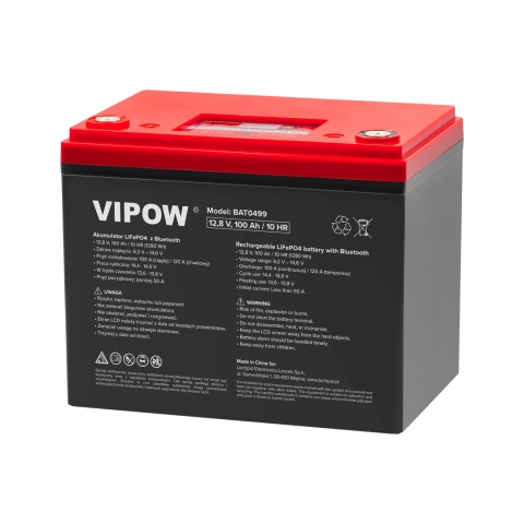 Akumulator LiFePO4 12V 100Ah Bluetooth LCD Vipow Akumulator LiFePO4 12V 100Ah Bluetooth LCD Vipow