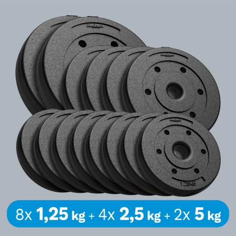 Obciążenie bitumiczne zestaw 8x1,25kg 4x2,5kg 2x5kg 30kg 31mm talerze Rebel