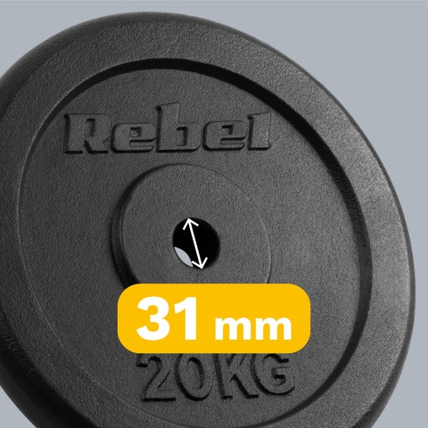 Obciążenie żeliwne 20kg otwór 31mm talerz klasyczny REBEL ACTIVE Obciążenie żeliwne 20kg otwór 31mm talerz klasyczny REBEL ACTIVE