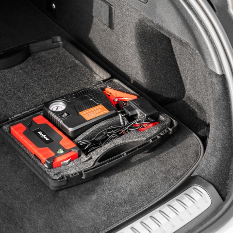 Jump starter - power bank z przewodami rozruchowymi i kompresorem Jump starter - power bank z przewodami rozruchowymi i kompresorem