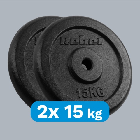 Obciążenie żeliwne zestaw 2x15kg 30kg otwór 31mm talerz klasyczny REBEL Obciążenie żeliwne zestaw 2x15kg 30kg otwór 31mm talerz klasyczny REBEL