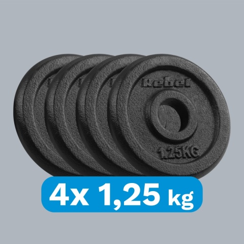 Obciążenie żeliwne zestaw 4x1.25kg 6KG otwór 31mm talerz klasyczny REBEL Obciążenie żeliwne zestaw 4x1.25kg 6KG otwór 31mm talerz klasyczny REBEL