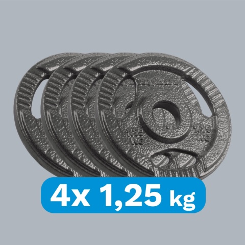 Obciążenie żeliwne zestaw 4x1.25kg 6kg otwór 31mm talerz z uchwytami REBEL Obciążenie żeliwne zestaw 4x1.25kg 6kg otwór 31mm talerz z uchwytami REBEL