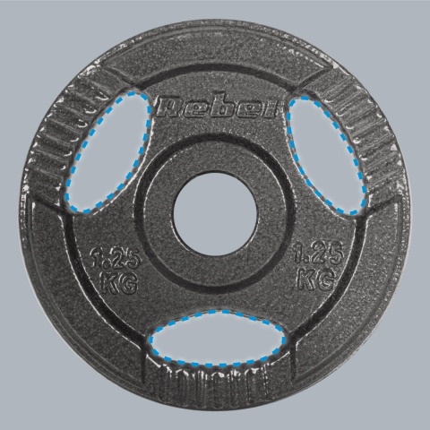 Obciążenie żeliwne zestaw 4x1.25kg 6kg otwór 31mm talerz z uchwytami REBEL Obciążenie żeliwne zestaw 4x1.25kg 6kg otwór 31mm talerz z uchwytami REBEL