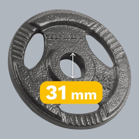 Obciążenie żeliwne zestaw 4x1.25kg 6kg otwór 31mm talerz z uchwytami REBEL Obciążenie żeliwne zestaw 4x1.25kg 6kg otwór 31mm talerz z uchwytami REBEL