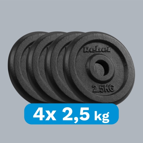Obciążenie żeliwne zestaw 4x2.5kg 10kg otwór 31mm talerz klasyczny REBEL Obciążenie żeliwne zestaw 4x2.5kg 10kg otwór 31mm talerz klasyczny REBEL