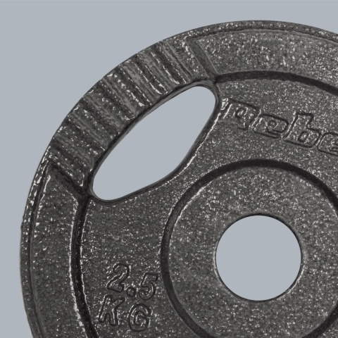 Obciążenie żeliwne zestaw 4x2.5kg 10kg otwór 31mm talerz z uchwytami REBEL Obciążenie żeliwne zestaw 4x2.5kg 10kg otwór 31mm talerz z uchwytami REBEL