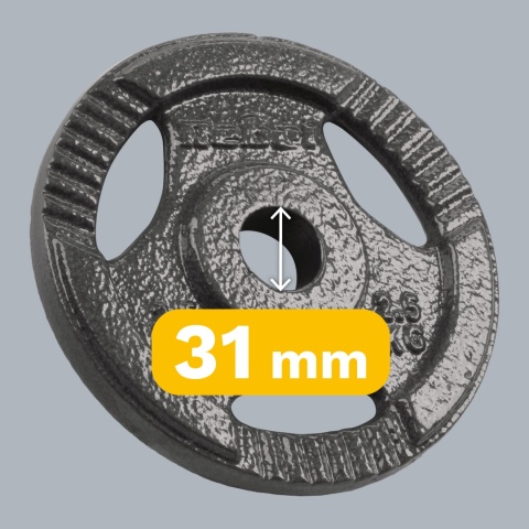Obciążenie żeliwne zestaw 4x2.5kg 10kg otwór 31mm talerz z uchwytami REBEL Obciążenie żeliwne zestaw 4x2.5kg 10kg otwór 31mm talerz z uchwytami REBEL