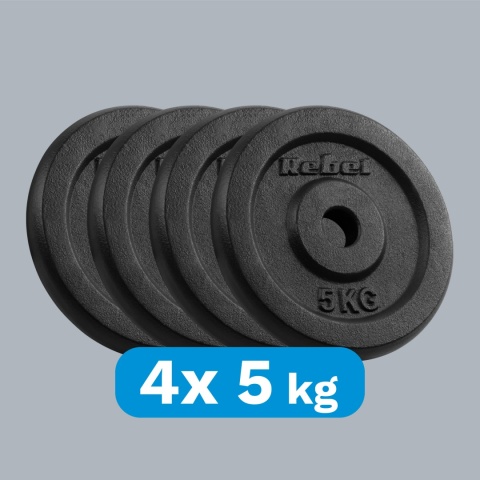 Obciążenie żeliwne zestaw 4x5kg 20kg otwór 31mm talerz klasyczne REBEL Obciążenie żeliwne zestaw 4x5kg 20kg otwór 31mm talerz klasyczne REBEL