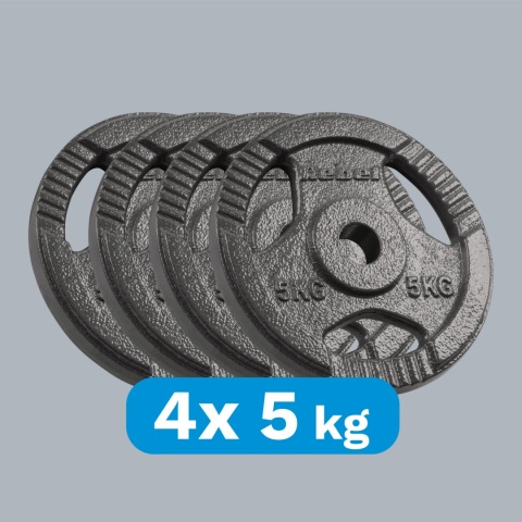 Obciążenie żeliwne zestaw 4x5kg 20kg otwór 31mm talerz z uchwytami REBEL