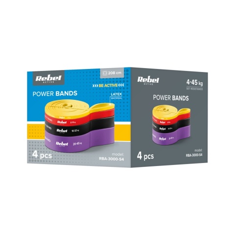 Zestaw 4 gum do ćwiczeń power band taśmy oporowe treningowe fitness Rebel Zestaw 4 gum do ćwiczeń power band taśmy oporowe treningowe fitness Rebel