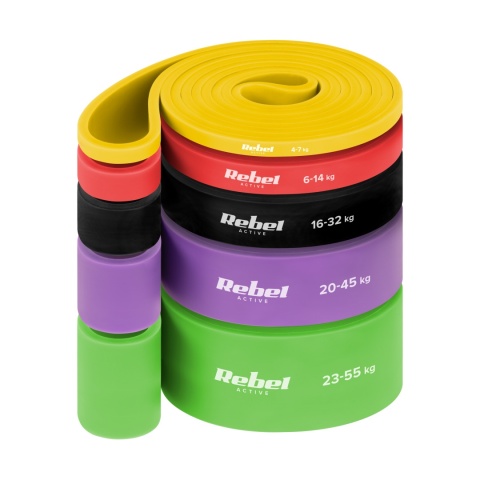 Zestaw 5 gum do ćwiczeń power band taśmy oporowe treningowe fitness Rebel Zestaw 5 gum do ćwiczeń power band taśmy oporowe treningowe fitness Rebel