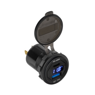 Ładowarka samochodowa USB+USB typu C z funkcją Quick Charge Power Delivery miernik napięcia 63W Peiyng