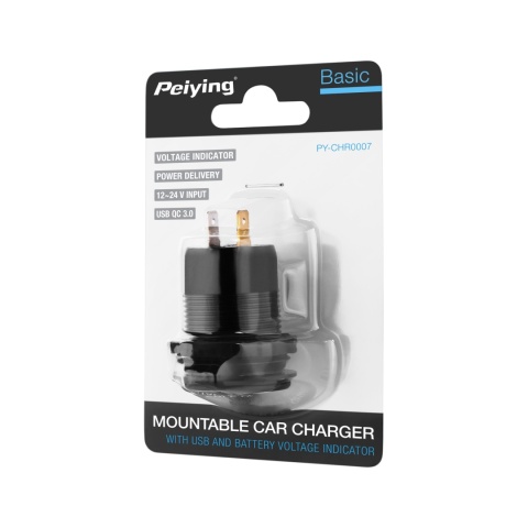 Ładowarka samochodowa USB+USB typu C z funkcją Quick Charge Power Delivery miernik napięcia 63W Peiyng