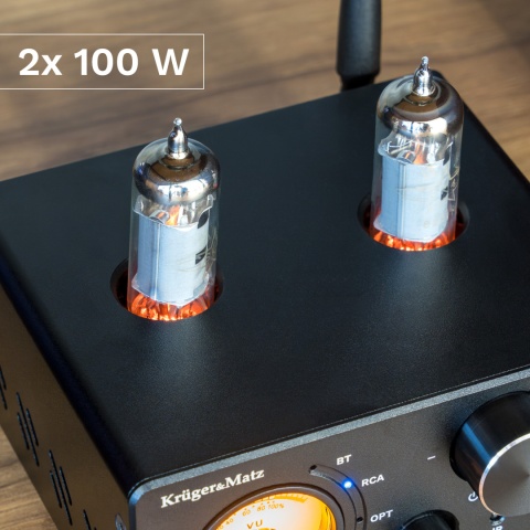 Wzmacniacz lampowy stereo 2x100W 4-8Ohm Bluetooth 5.0 AUX Kruger&Matz A60