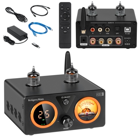 Wzmacniacz lampowy stereo Bluetooth 5.1 aptX HD LED AUX Kruger&Matz A80-PRO