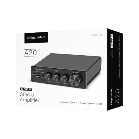Wzmacniacz stereo Bluetooth 5.1 aptX HD 2x100W pilot Kruger&Matz A20