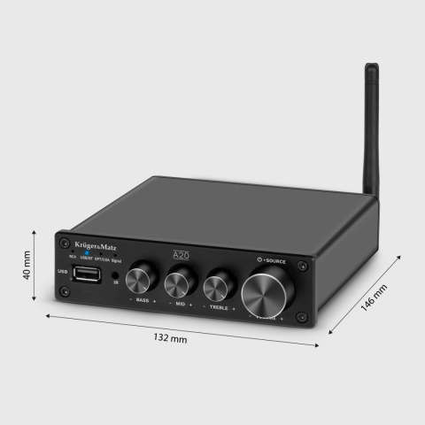 Wzmacniacz stereo Bluetooth 5.1 aptX HD 2x100W pilot Kruger&Matz A20