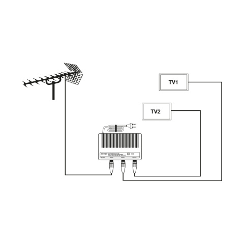 Wzmacniacz sygnału antenowego 20dB Cabletech ROZGAŁĘŹNIK NA 2TV