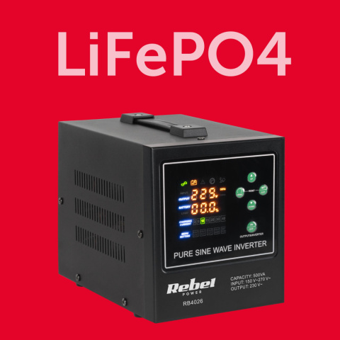 Zasilacz Awaryjny Przetwornica Rebel POWER-500-LFP4 12V 230V 500VA/300W Zasilacz Awaryjny Przetwornica Rebel POWER-500-LFP4 12V 230V 500VA/300W