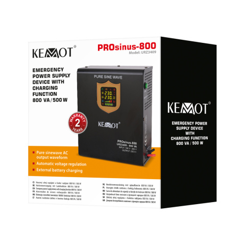 Zasilacz awaryjny Kemot PROsinus-800W 12V/230V montaż ściana/podłoga Zasilacz awaryjny Kemot PROsinus-800W 12V/230V montaż ściana/podłoga