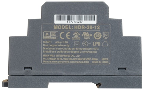 ZASILACZ IMPULSOWY NA SZYNĘ DIN MEAN WELL HDR-30-12 12V/30W/2A ZASILACZ IMPULSOWY NA SZYNĘ DIN MEAN WELL HDR-30-12 12V/30W/2A
