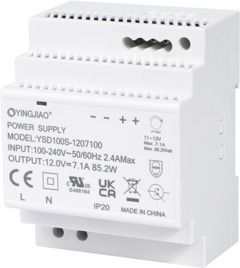 ZASILACZ IMPULSOWY NA SZYNĘ DIN YINGJIAO YSD100S-1207100 12V/85W/7,1A ZASILACZ IMPULSOWY NA SZYNĘ DIN YINGJIAO YSD100S-1207100 12V/85W/7,1A