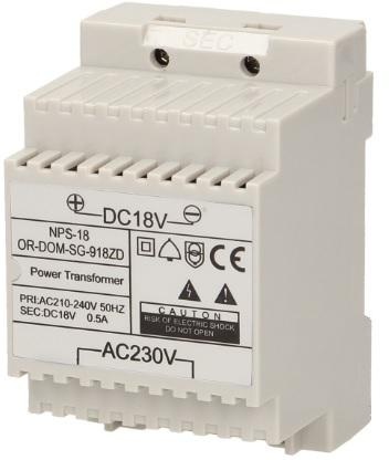 Zasilacz na szynę DIN 18V DC 0,5A ORNO OR-DOM-SG-918ZD do SG-918, SL-924 Zasilacz na szynę DIN 18V DC 0,5A ORNO OR-DOM-SG-918ZD do SG-918, SL-924