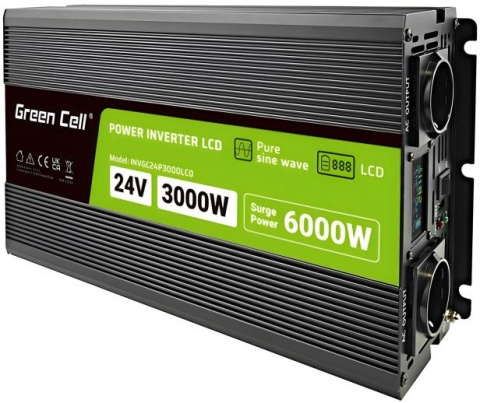 PRZETWORNICA NAPIĘCIA Green Cell PowerInverter LCD 24V / 230V 3000/6000W CZYSTA SINUSOIDA PRZETWORNICA NAPIĘCIA Green Cell PowerInverter LCD 24V / 230V 3000/6000W CZYSTA SINUSOIDA