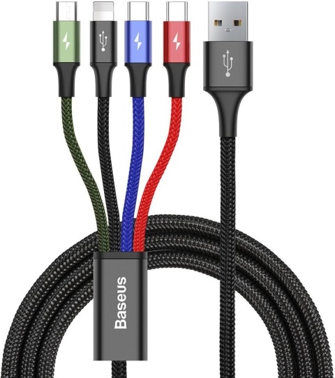 KABEL 4w1 USB-A / Lighting iPhone 2x USB-C micro-USB Baseus Cafule CA1T4-B01 1.2m 3.5A W OPLOCIE KABEL 4w1 USB-A / Lighting iPhone 2x USB-C micro-USB Baseus Cafule CA1T4-B01 1.2m 3.5A W OPLOCIE