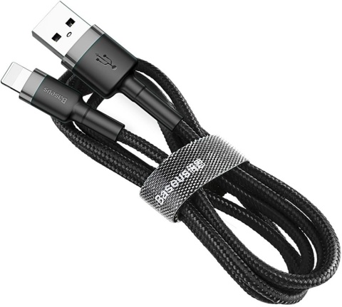 KABEL USB-A / Lightning iPhone Baseus Cafule CALKLF-BG1 100cm Apple 2.4A CZARNO-SZARY W OPLOCIE KABEL USB-A / Lightning iPhone Baseus Cafule CALKLF-BG1 100cm Apple 2.4A CZARNO-SZARY W OPLOCIE