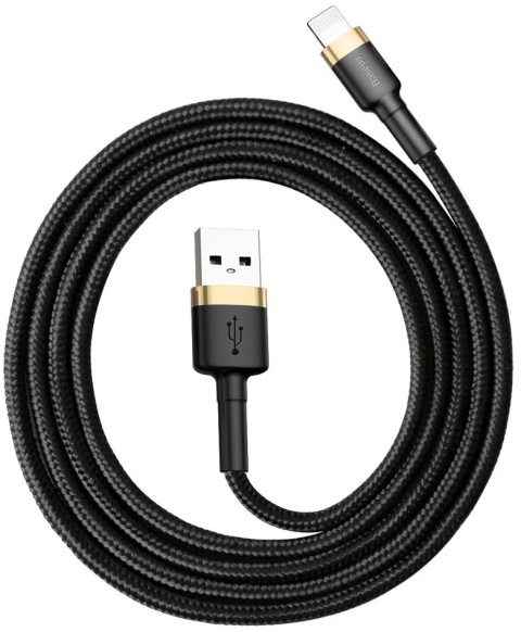 KABEL USB-A / Lightning iPhone Baseus Cafule CALKLF-BV1 100cm Apple 2.4A CZARNO-ZŁOTY W OPLOCIE KABEL USB-A / Lightning iPhone Baseus Cafule CALKLF-BV1 100cm Apple 2.4A CZARNO-ZŁOTY W OPLOCIE