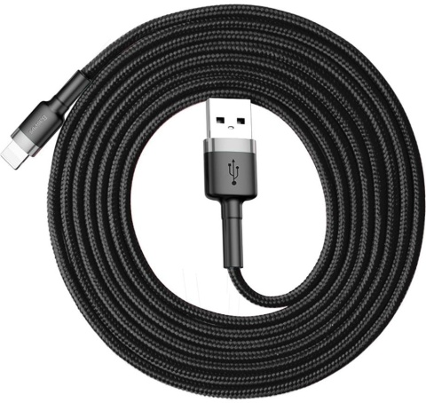 KABEL USB-A / Lightning iPhone Baseus Cafule CALKLF-CG1 200cm Apple 1.5A CZARNO-SZARY W OPLOCIE KABEL USB-A / Lightning iPhone Baseus Cafule CALKLF-CG1 200cm Apple 1.5A CZARNO-SZARY W OPLOCIE