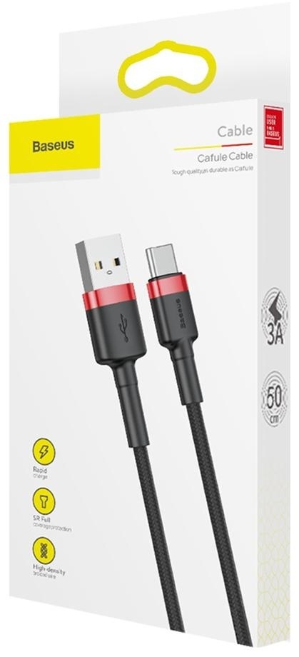 KABEL USB-A / USB-C Baseus Cafule CATKLF-A91 50cm 3A QC 3.0 CZARNO-CZERWONY W OPLOCIE KABEL USB-A / USB-C Baseus Cafule CATKLF-A91 50cm 3A QC 3.0 CZARNO-CZERWONY W OPLOCIE