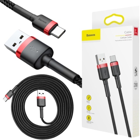 KABEL USB-A / USB-C Baseus Cafule CATKLF-C91 200cm 2A QC 3.0 CZARNO-CZERWONY W OPLOCIE KABEL USB-A / USB-C Baseus Cafule CATKLF-C91 200cm 2A QC 3.0 CZARNO-CZERWONY W OPLOCIE