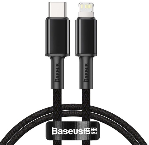 KABEL USB-C / Lightning iPhone Baseus Cafule CATLGD-01 1m 20W PD Quick Charging CZARNY W OPLOCIE KABEL USB-C / Lightning iPhone Baseus Cafule CATLGD-01 1m 20W PD Quick Charging CZARNY W OPLOCIE