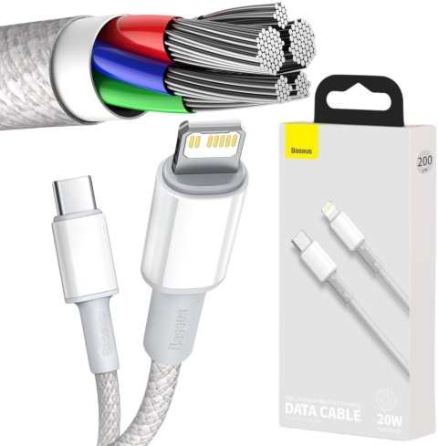 KABEL USB-C / Lightning iPhone Baseus Cafule CATLGD-A02 2m 20W PD Quick Charging BIAŁY W OPLOCIE KABEL USB-C / Lightning iPhone Baseus Cafule CATLGD-A02 2m 20W PD Quick Charging BIAŁY W OPLOCIE