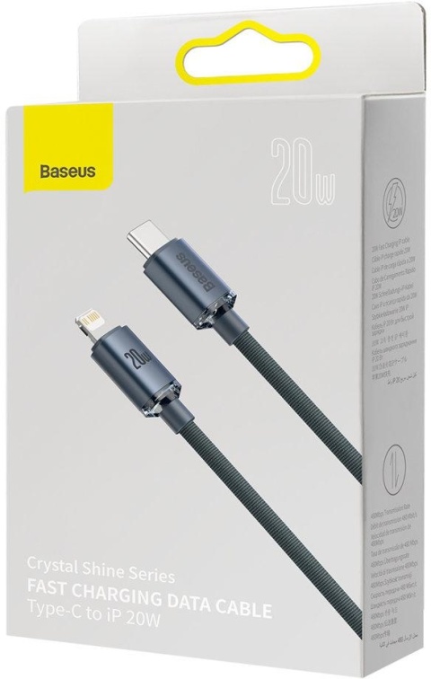 KABEL USB-C / Lightning iPhone Baseus Crystal CAJY000201 1.2m 20W PD Quick Charging CZARNY W OPLOCIE PREMIUM KABEL USB-C / Lightning iPhone Baseus Crystal CAJY000201 1.2m 20W PD Quick Charging CZARNY W OPLOCIE PREMIUM