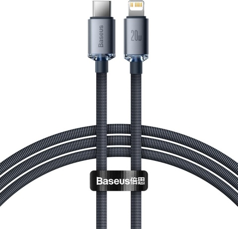 KABEL USB-C / Lightning iPhone Baseus Crystal CAJY000201 1.2m 20W PD Quick Charging CZARNY W OPLOCIE PREMIUM KABEL USB-C / Lightning iPhone Baseus Crystal CAJY000201 1.2m 20W PD Quick Charging CZARNY W OPLOCIE PREMIUM
