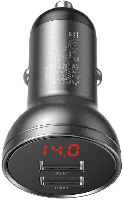 ŁADOWARKA SAMOCHODOWA Baseus Digital Display CCBX-0G 24W 4.8A 2x USB-A CZARNA ŁADOWARKA SAMOCHODOWA Baseus Digital Display CCBX-0G 24W 4.8A 2x USB-A CZARNA