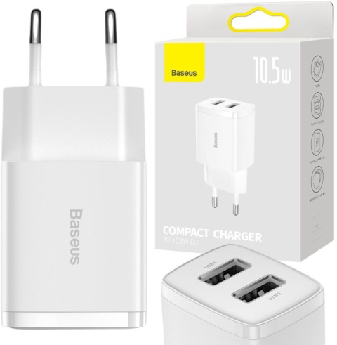 ŁADOWARKA SIECIOWA Baseus Compact Charger CCXJ010202 10.5W 2x USB-A BIAŁA ŁADOWARKA SIECIOWA Baseus Compact Charger CCXJ010202 10.5W 2x USB-A BIAŁA